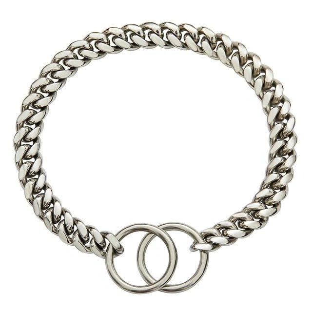 Hundehalsband als Panzerkette mit zwei Endringen für Hunde, die Ketten zerbeißen – hochglanzpoliert, nicht verstellbar, 25 bis 41 cm, 4 Farben