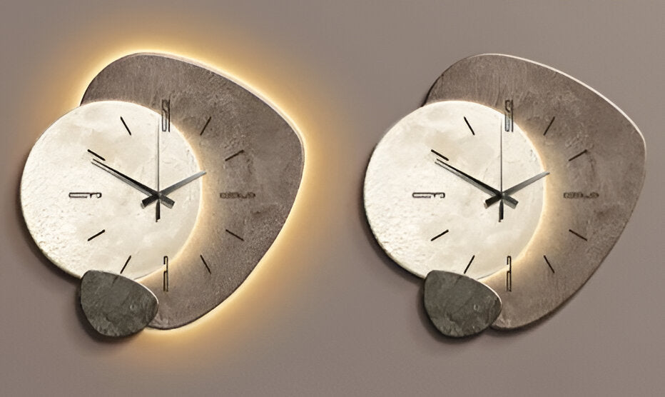 Wanduhr mit Hintergrundbeleuchtung als Wandbild in Steinoptik für Wohnzimmer, Esszimmer und Büro – lautloses Uhrwerk, Strichindizes, 4 Farben