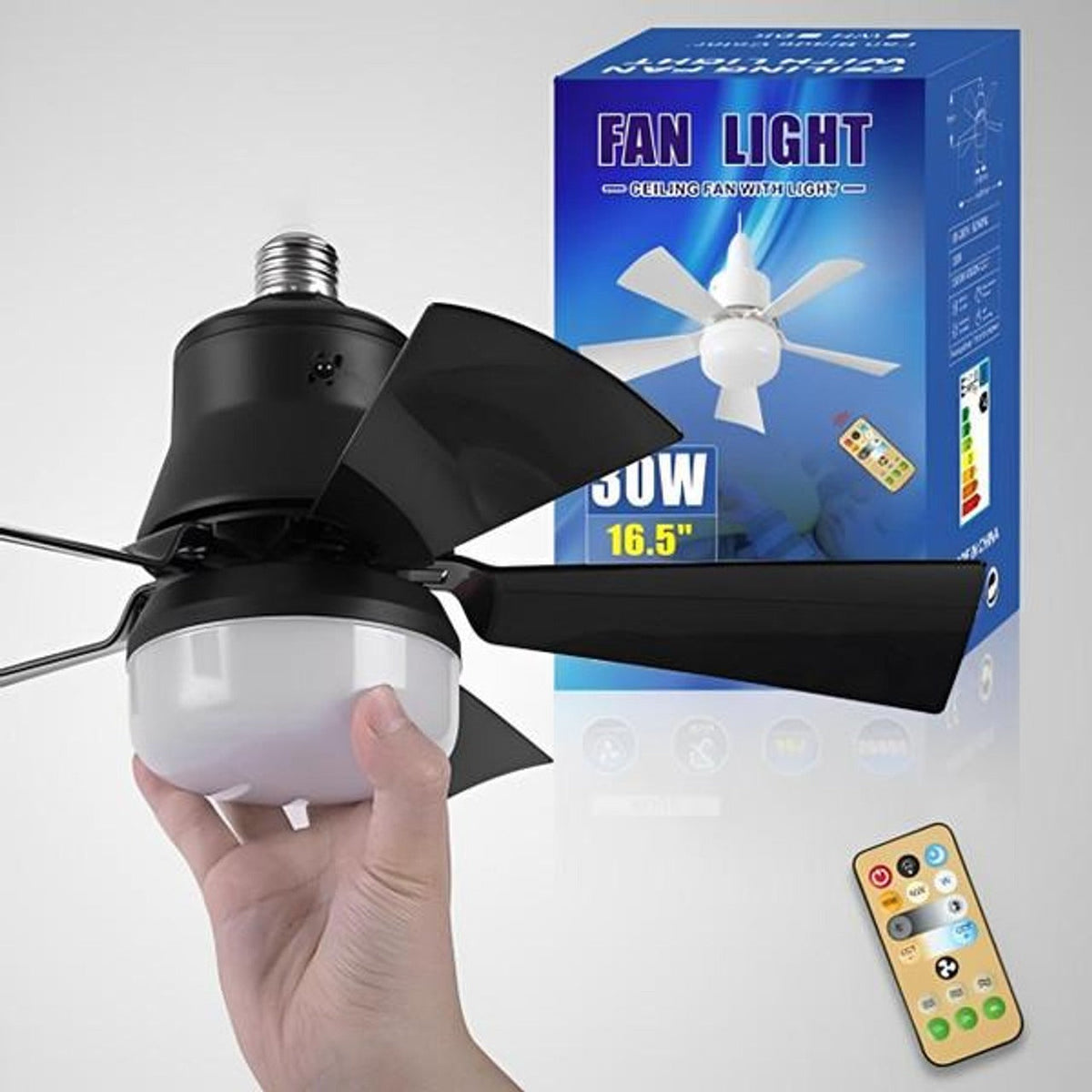 Deckenventilator mit LED-Licht und Fernbedienung für die E27-Fassung – 30 W, 3 Stufen, dimmbar, Nachtlicht, Ø ca. 42 cm, Schwarz oder Weiß