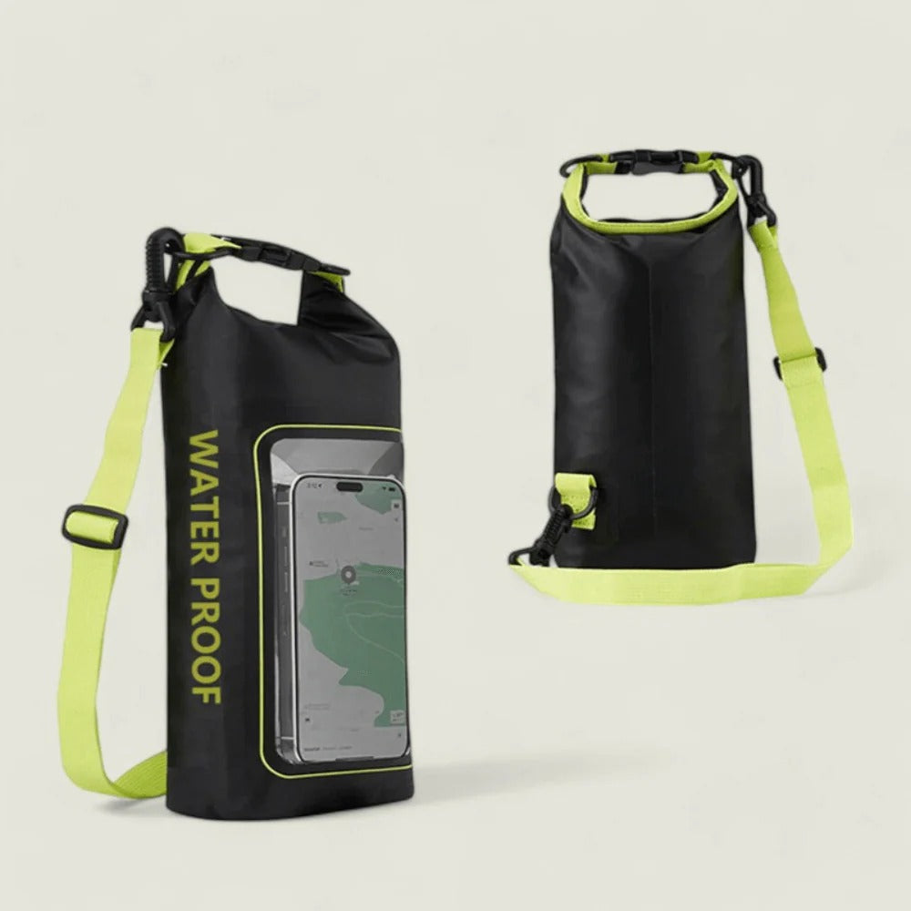 Wasserdichter Packsack mit Handyfenster und Schultergurt für Strand, Schwimmen und Kajak – ca. 2 l, Rollverschluss, für Handys bis 7 Zoll, 5 Farben