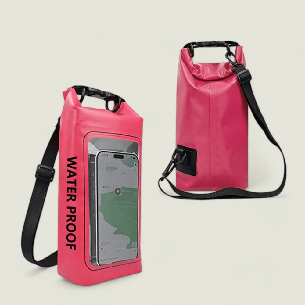 Wasserdichter Packsack mit Handyfenster und Schultergurt für Strand, Schwimmen und Kajak – ca. 2 l, Rollverschluss, für Handys bis 7 Zoll, 5 Farben