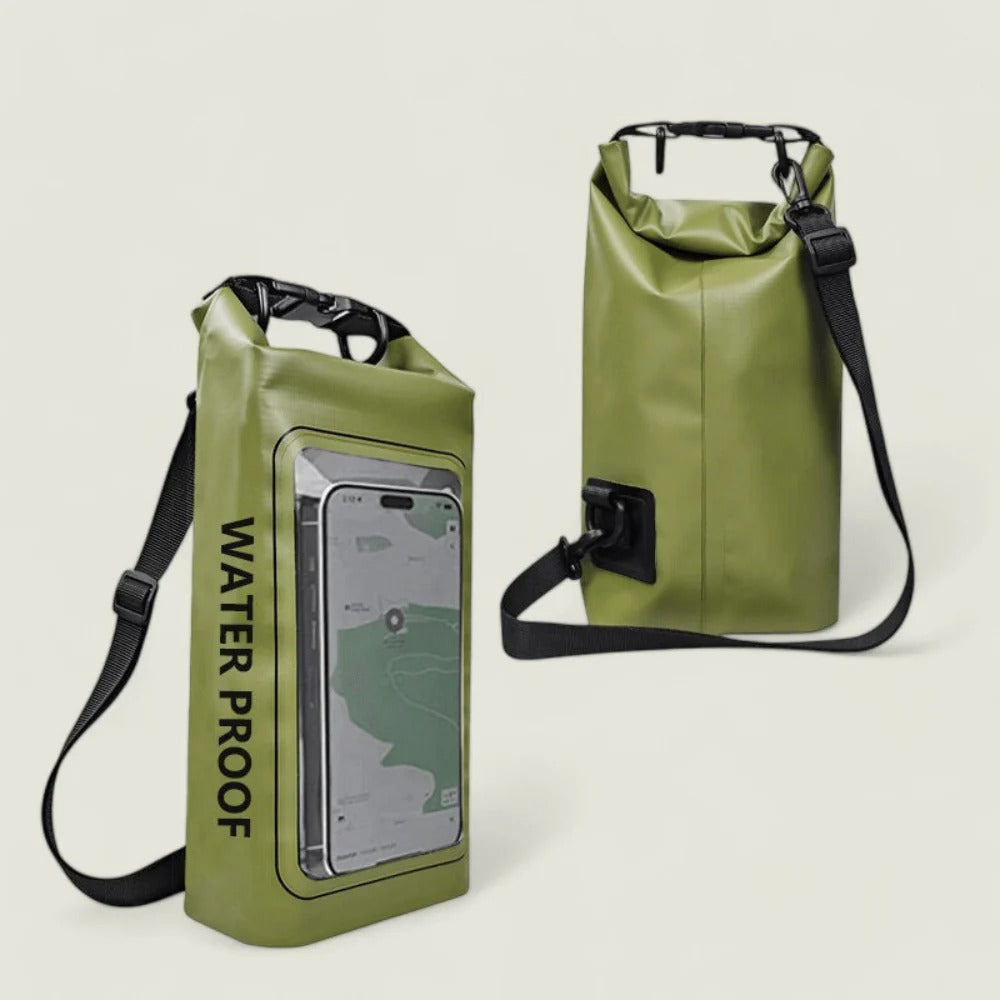 Wasserdichter Packsack mit Handyfenster und Schultergurt für Strand, Schwimmen und Kajak – ca. 2 l, Rollverschluss, für Handys bis 7 Zoll, 5 Farben