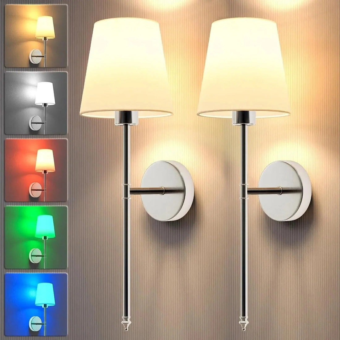 Kabellose Akku-Wandleuchte mit Fernbedienung für Schlafzimmer, Flur und Treppe – LED dimmbar, 3 Weißtöne und Farblicht, ca. 52 cm hoch, 2er-Set