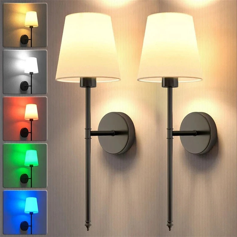 Kabellose Akku-Wandleuchte mit Fernbedienung für Schlafzimmer, Flur und Treppe – LED dimmbar, 3 Weißtöne und Farblicht, ca. 52 cm hoch, 2er-Set