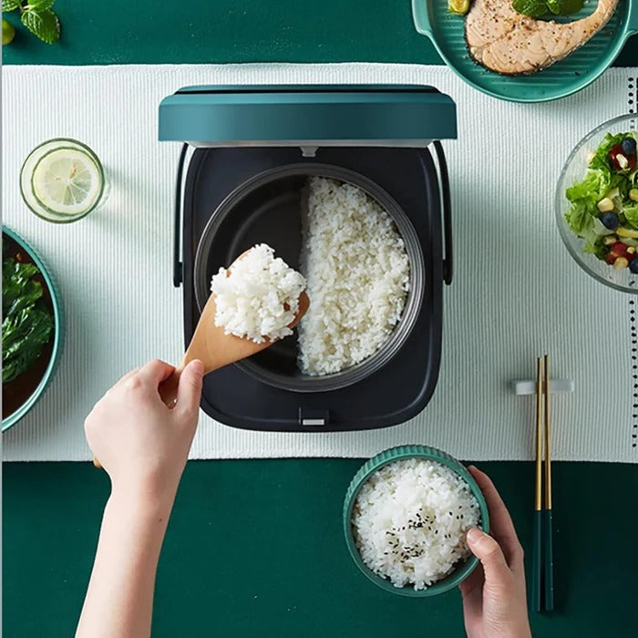 Mini-Reiskocher mit Dampfgaraufsatz für 1 bis 2 Personen, Single-Küche und Büro – ca. 1,1 l, 200 W, Warmhaltefunktion, Grün oder Braun