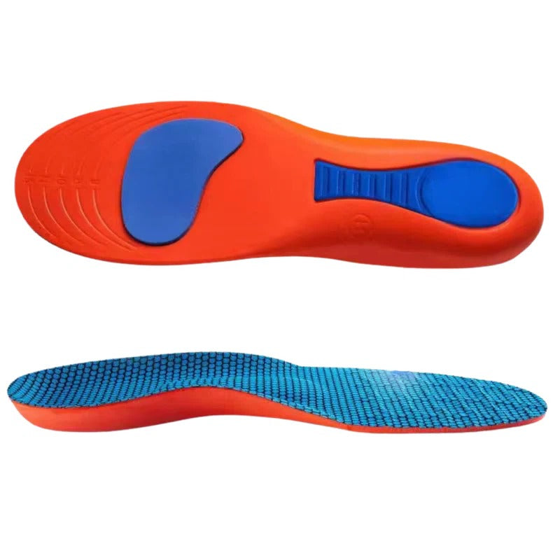 Einlegesohlen mit Fußgewölbestütze und tiefer Fersenschale für Alltag, Arbeit und Sport – zuschneidbar, rutschfest, 23 bis 27 cm, Gelb oder Orange