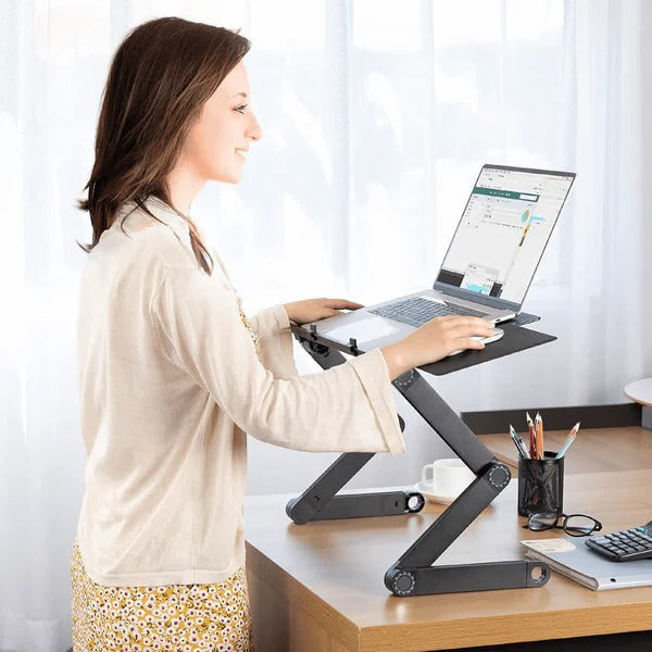 Faltbarer Laptopständer mit abnehmbarer Mausablage für Schreibtisch, Sofa und Bett – 48 × 26 cm, 4 bis 49 cm hoch, 360° drehbare Beine