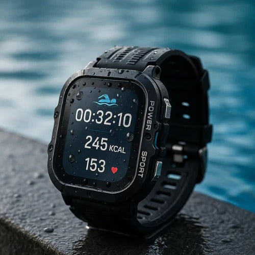 Wasserdichte Sport-Smartwatch zum Schwimmen mit Fitness-Tracker für Training und Alltag – 1,96-Zoll-AMOLED, 5 ATM, Anruffunktion, über 100 Sportmodi
