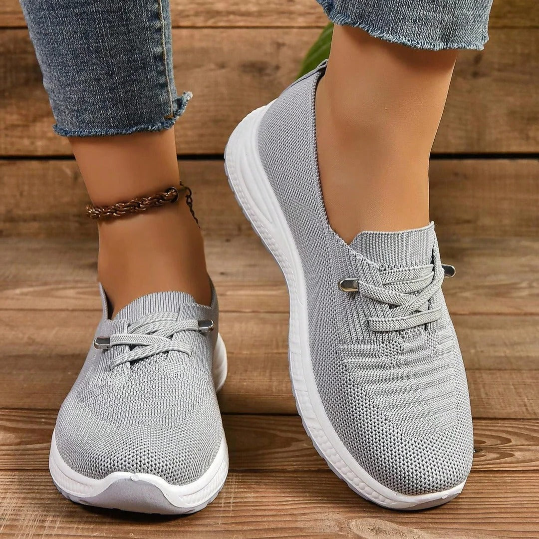 Damen-Slip-on-Sneaker mit weiter Zehenbox und elastischen Schnürsenkeln für den Alltag – gepolsterte, dämpfende Sohle, Grau, US-Größen 6 bis 11