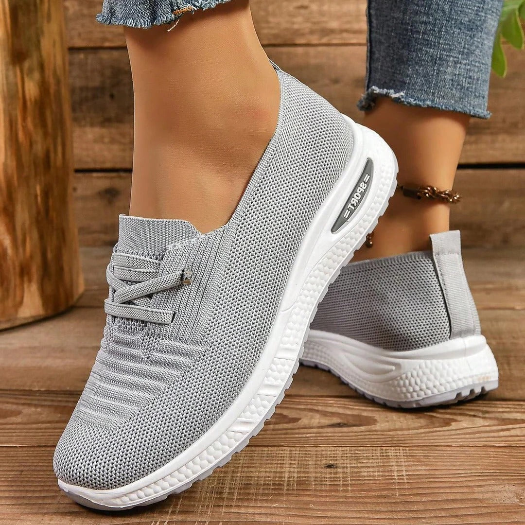 Damen-Slip-on-Sneaker mit weiter Zehenbox und elastischen Schnürsenkeln für den Alltag – gepolsterte, dämpfende Sohle, Grau, US-Größen 6 bis 11