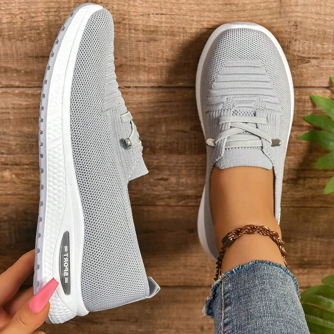Damen-Slip-on-Sneaker mit weiter Zehenbox und elastischen Schnürsenkeln für den Alltag – gepolsterte, dämpfende Sohle, Grau, US-Größen 6 bis 11