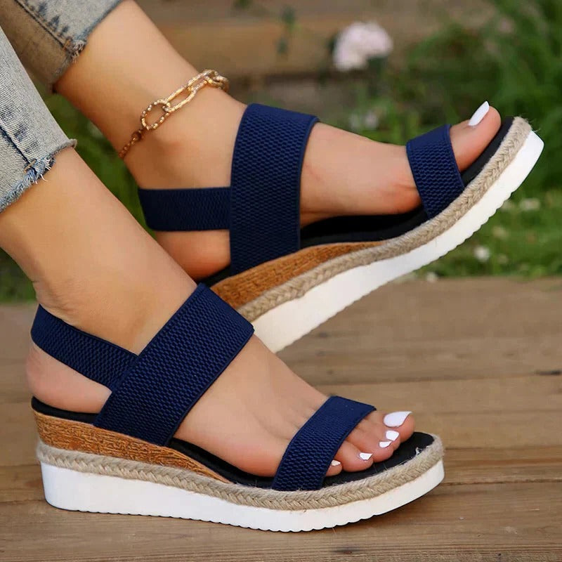 Damen-Keilsandalen mit elastischen Riemen für Sommer und Urlaub – gepolsterte, rutschfeste Sohle, Plateau in Bastoptik, US-Größe 4,5–9,5, 5 Farben