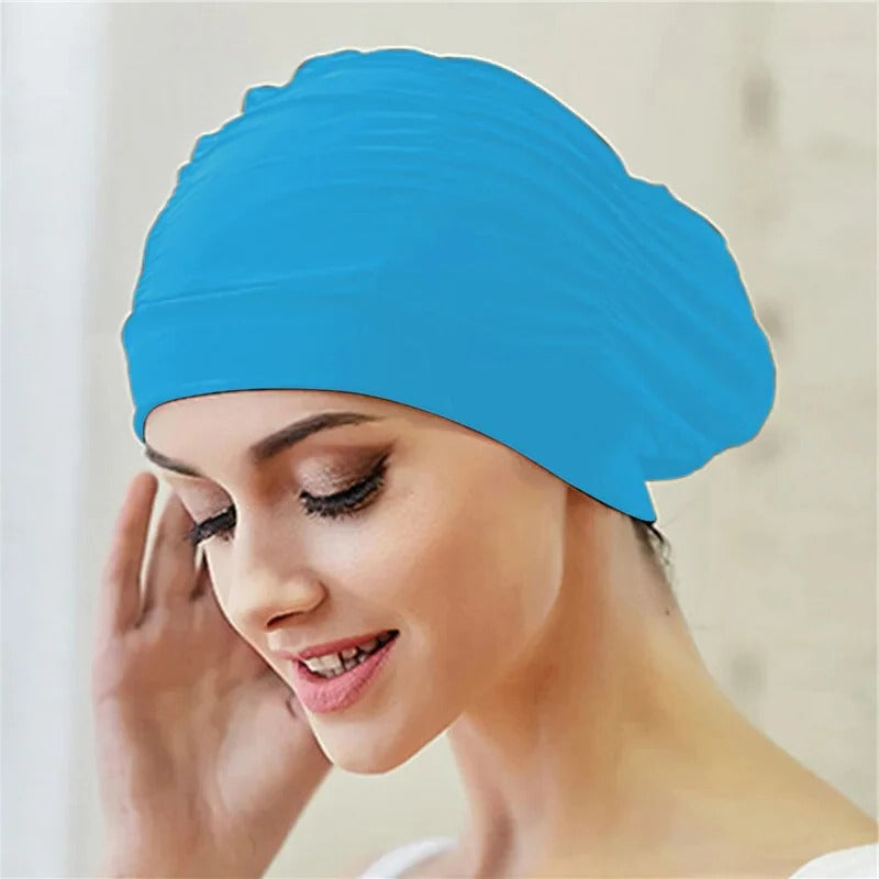 Dehnbare Badekappe im Turban-Stil für Damen und Mädchen mit langen Haaren – ca. 54 × 15 cm, gedrehte Front, schnell trocknend, 15 Farben und Muster