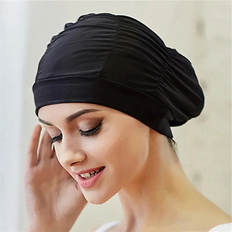 Dehnbare Badekappe im Turban-Stil für Damen und Mädchen mit langen Haaren – ca. 54 × 15 cm, gedrehte Front, schnell trocknend, 15 Farben und Muster