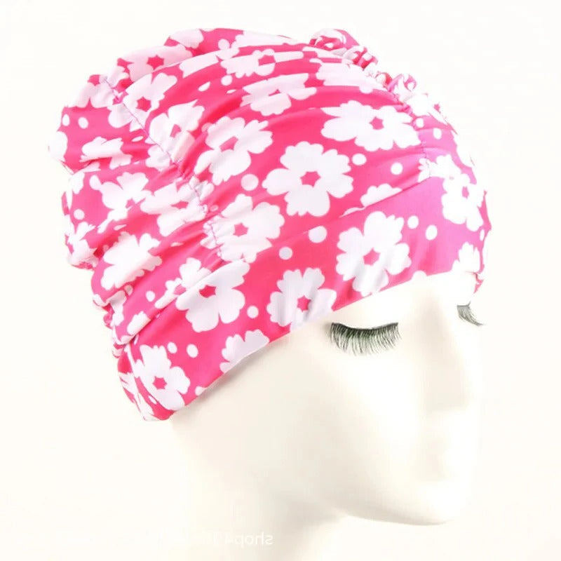 Dehnbare Badekappe im Turban-Stil für Damen und Mädchen mit langen Haaren – ca. 54 × 15 cm, gedrehte Front, schnell trocknend, 15 Farben und Muster