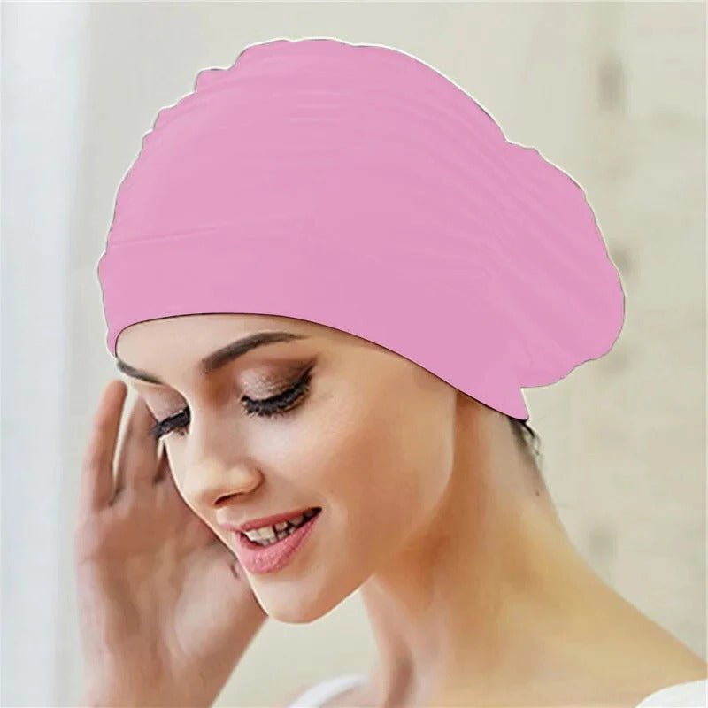 Dehnbare Badekappe im Turban-Stil für Damen und Mädchen mit langen Haaren – ca. 54 × 15 cm, gedrehte Front, schnell trocknend, 15 Farben und Muster