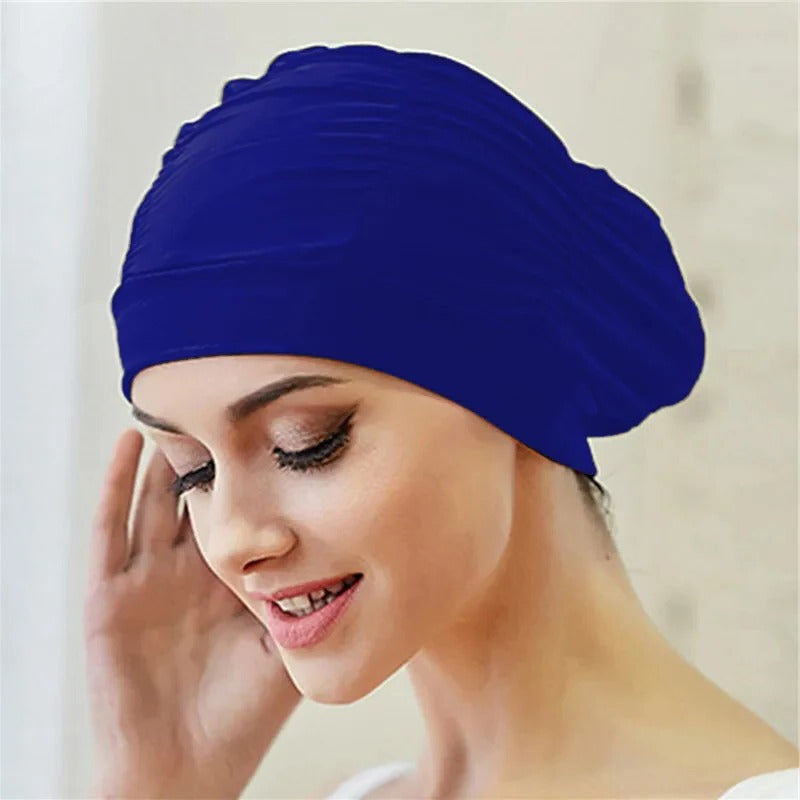 Dehnbare Badekappe im Turban-Stil für Damen und Mädchen mit langen Haaren – ca. 54 × 15 cm, gedrehte Front, schnell trocknend, 15 Farben und Muster