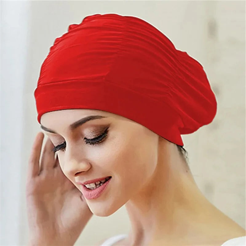 Dehnbare Badekappe im Turban-Stil für Damen und Mädchen mit langen Haaren – ca. 54 × 15 cm, gedrehte Front, schnell trocknend, 15 Farben und Muster