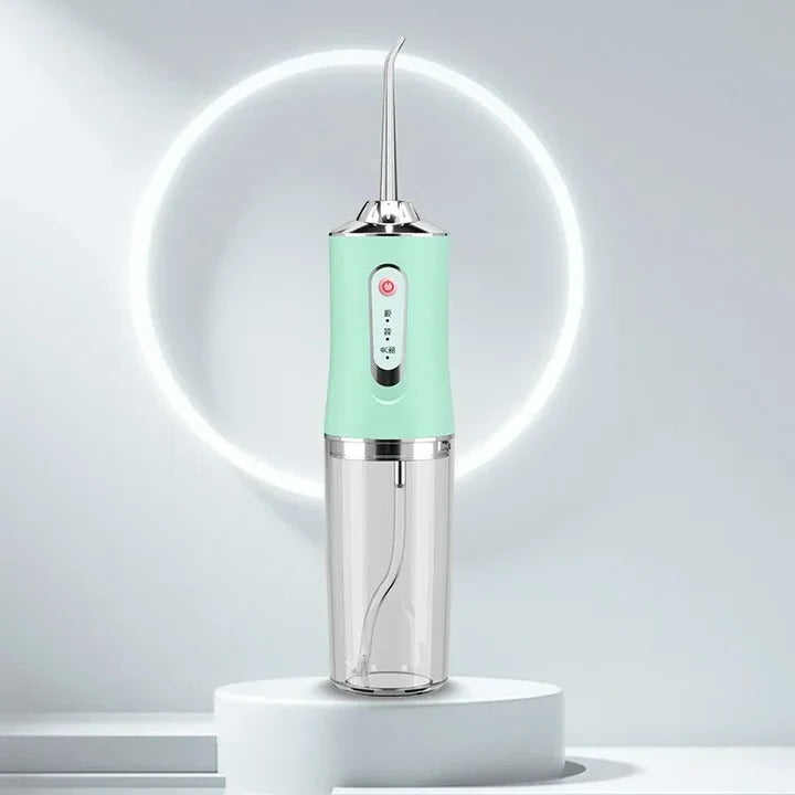 Kabellose Munddusche mit Akku für die Zahnpflege zu Hause und auf Reisen – ca. 300 ml Tank, 30 bis 110 PSI, USB-C, kompakt, Weiß oder Grün