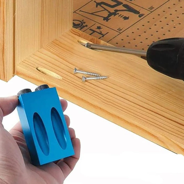 Taschenloch-Bohrlehre für Holzverbindungen im Möbel- und Schrankbau – 15° Bohrwinkel, Bohrführungen für 6, 8 und 10 mm, robust