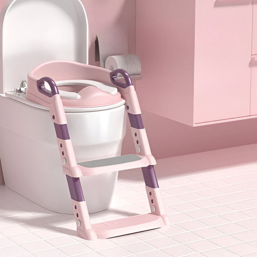 Toilettentrainer mit Treppe für Kleinkinder für das Trockenwerden im Bad – klappbar, stabile Stufen, 2 bis 5 Jahre, Blau oder Rosa