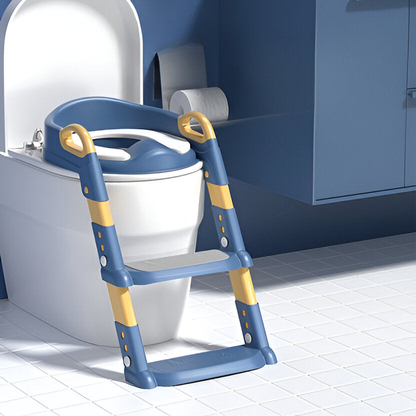 Toilettentrainer mit Treppe für Kleinkinder für das Trockenwerden im Bad – klappbar, stabile Stufen, 2 bis 5 Jahre, Blau oder Rosa