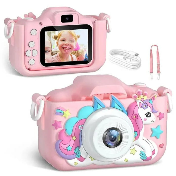 Digitalkamera für Kinder mit Front- und Rückkamera für Fotos und Videos – 1080p, 2-Zoll-Bildschirm, 8-fach-Zoom, Akku, 3 Motive