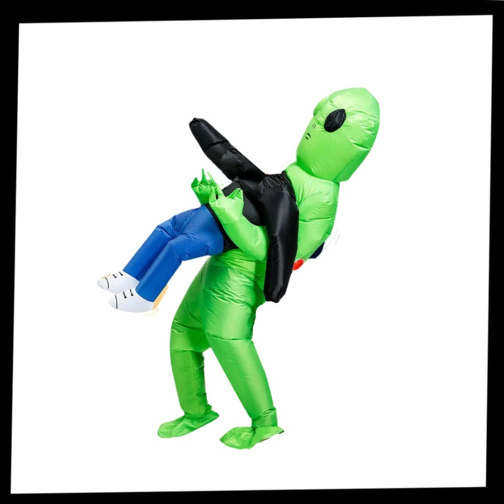 Aufblasbares Alien-Kostüm für Kinder mit Entführungs-Effekt für Fasching und Halloween – für 70 bis 130 cm Körpergröße, wiederverwendbar