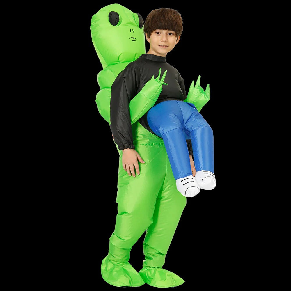 Aufblasbares Alien-Kostüm für Kinder mit Entführungs-Effekt für Fasching und Halloween – für 70 bis 130 cm Körpergröße, wiederverwendbar