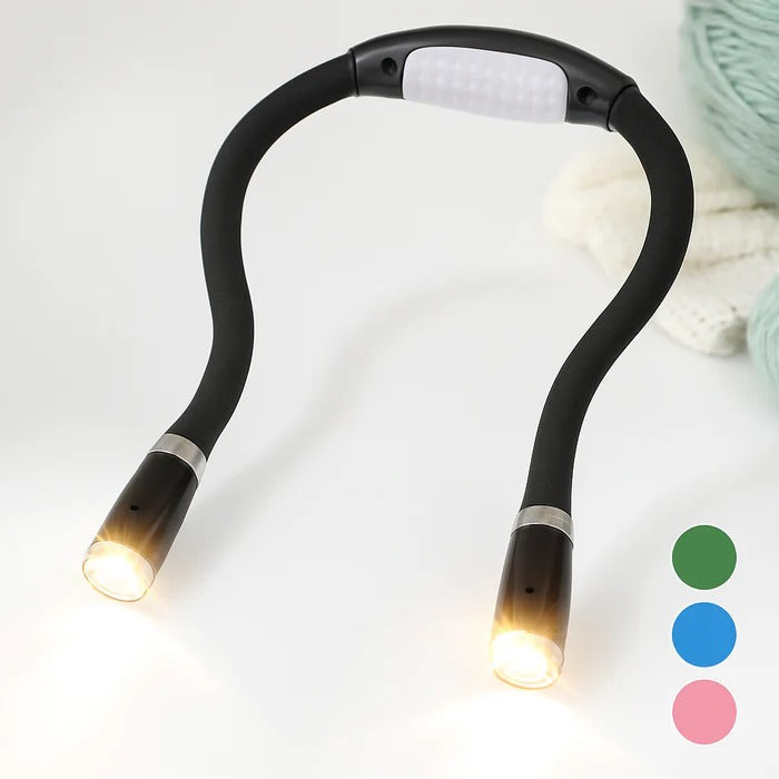 LED-Nackenleseleuchte mit flexiblen Armen zum freihändigen Lesen im Bett, beim Stricken und Reisen – 4 Helligkeitsstufen, AAA, 4 Farben