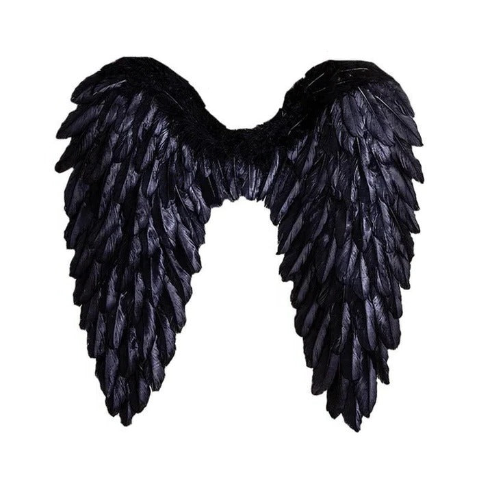 Engelsflügel aus Federn als Kostüm für Halloween, Cosplay und Bühne – 34 × 29 oder 45 × 35 cm, faltbar, verstellbare Träger, 4 Farben