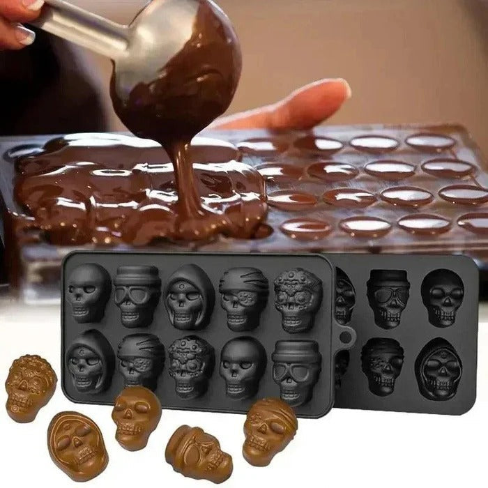 Eiswürfelform in Totenkopf-Form für Drinks, Partys und Halloween – 10 Mulden, ca. 22 × 11 × 2,3 cm, flexibel, auch für Schokolade