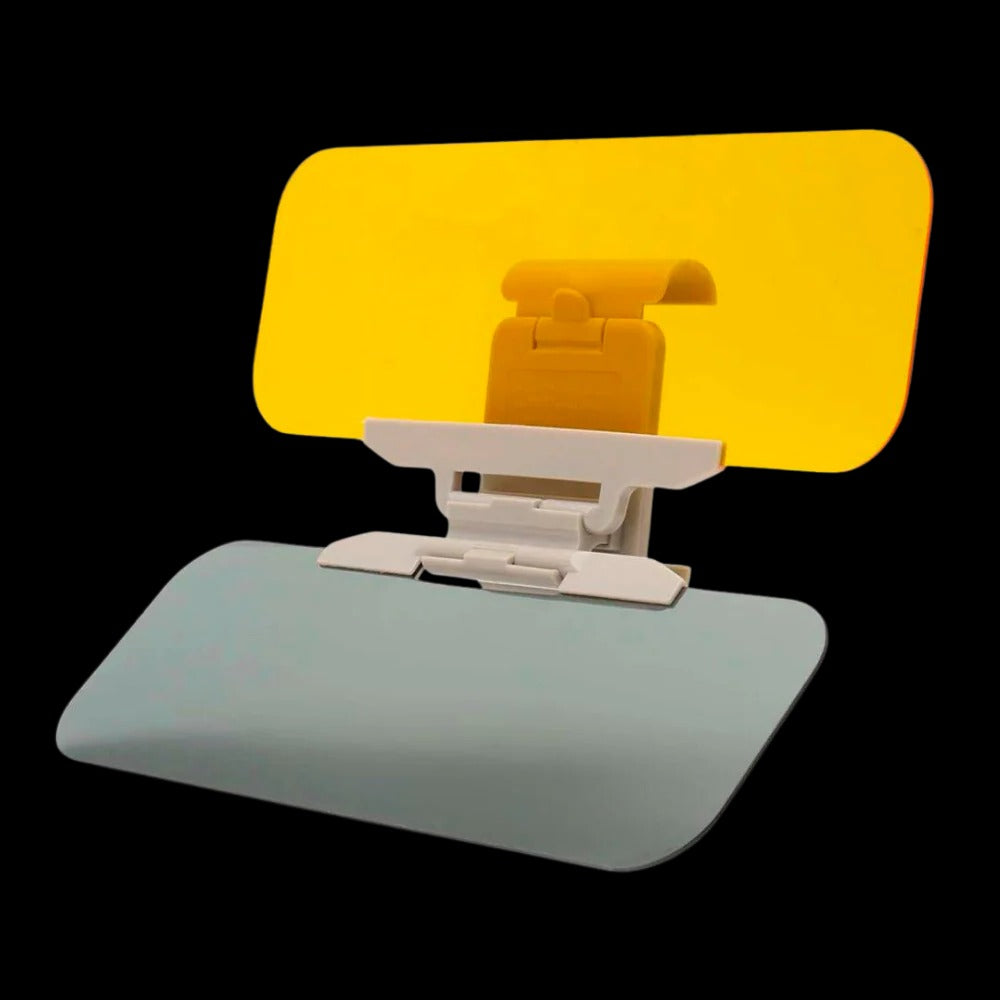 Sonnenblenden-Verlängerung für Auto mit zwei Blendschutzgläsern für Tag- und Nachtfahrt – 32 × 12 cm, grau und gelb, zum Aufklemmen