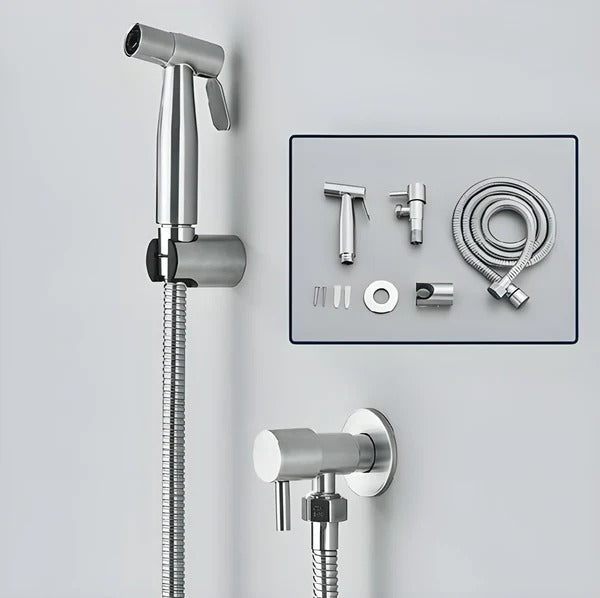 Handbidet-Brause-Set mit Schlauch, Wandhalter und Eckventil für die Toilette im Badezimmer – regulierbarer Wasserstrahl, korrosionsbeständig, 2 Farben