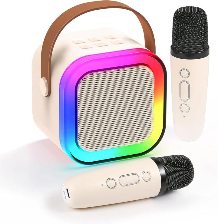 Kinder-Karaokemaschine mit 2 kabellosen Mikrofonen für Kinder von 3 bis 12 Jahren – Bluetooth, LED-Licht, Stimmeffekte, 3 Farben