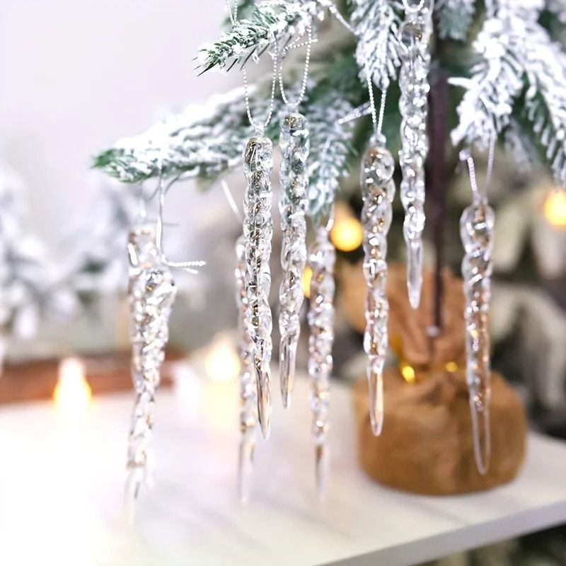 Eiszapfen-Anhänger als Deko-Set für Weihnachtsbaum, Fenster und Zweige – glitzernde Eiszapfenform, mehrteilig, winterliche Dekoration