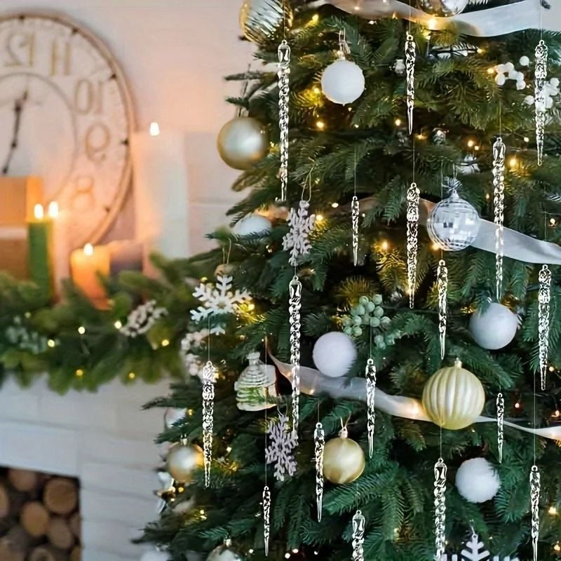Eiszapfen-Anhänger als Deko-Set für Weihnachtsbaum, Fenster und Zweige – glitzernde Eiszapfenform, mehrteilig, winterliche Dekoration