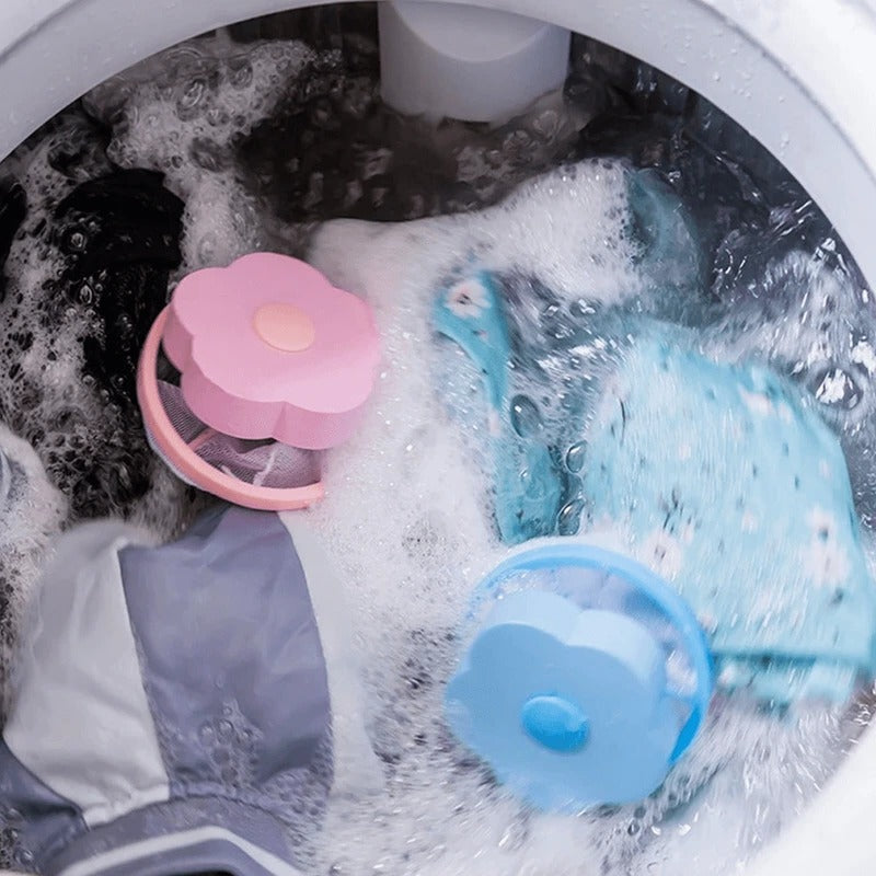 Schwimmender Flusenfänger für die Waschmaschine in Blütenform – Netzbeutel sammelt Fusseln und Tierhaare, wiederverwendbar, in Blau und Rosa