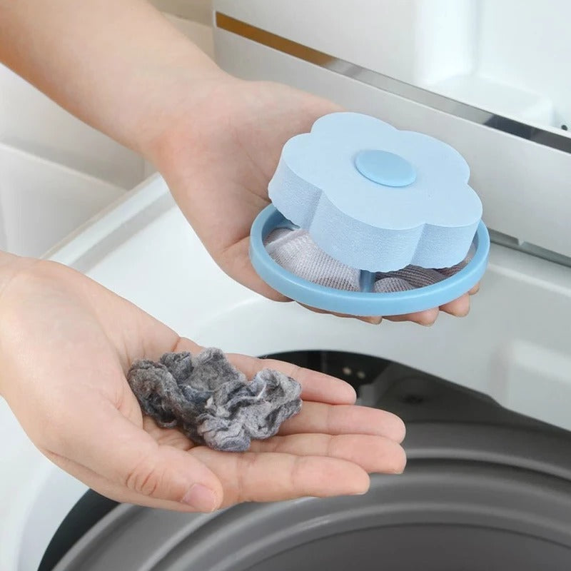 Schwimmender Flusenfänger für die Waschmaschine in Blütenform – Netzbeutel sammelt Fusseln und Tierhaare, wiederverwendbar, in Blau und Rosa