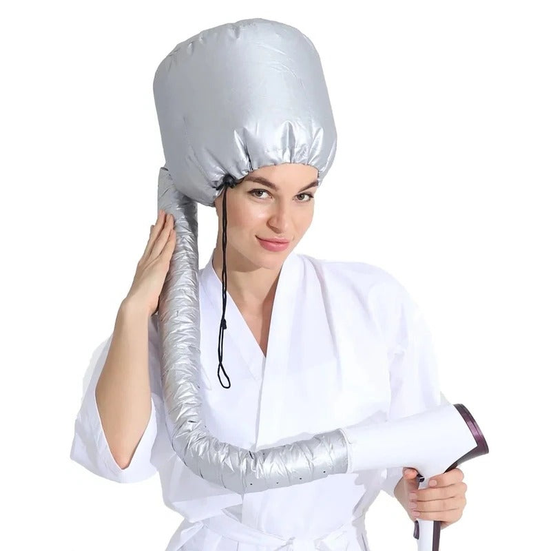 Haartrockenhaube als Aufsatz für den Föhn zum Trocknen der Haare zu Hause wie im Salon – weiche Haube mit Schlauch, Grau, Rosa oder Schwarz