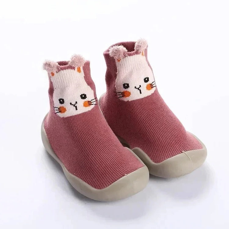 Baby-Schuhsocken mit weicher Sohle und Tiermotiv für Krabbeln und erste Schritte – 0 Monate bis 3 Jahre, 6 Motive