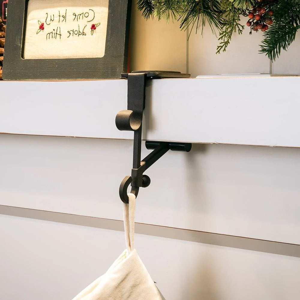 Kaminhalter-Set für Nikolausstiefel und Girlande am Kaminsims zur Weihnachtsdeko – Stiefelhalter in Schwarz oder Gold