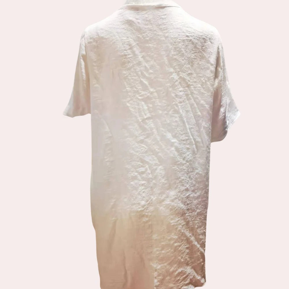 Lockeres Sommer-Hemdkleid für Damen für Strand, Urlaub und Freizeit – Leinenoptik, V-Ausschnitt mit Knopfleiste, kurze Ärmel, S bis 3XL, 5 Farben