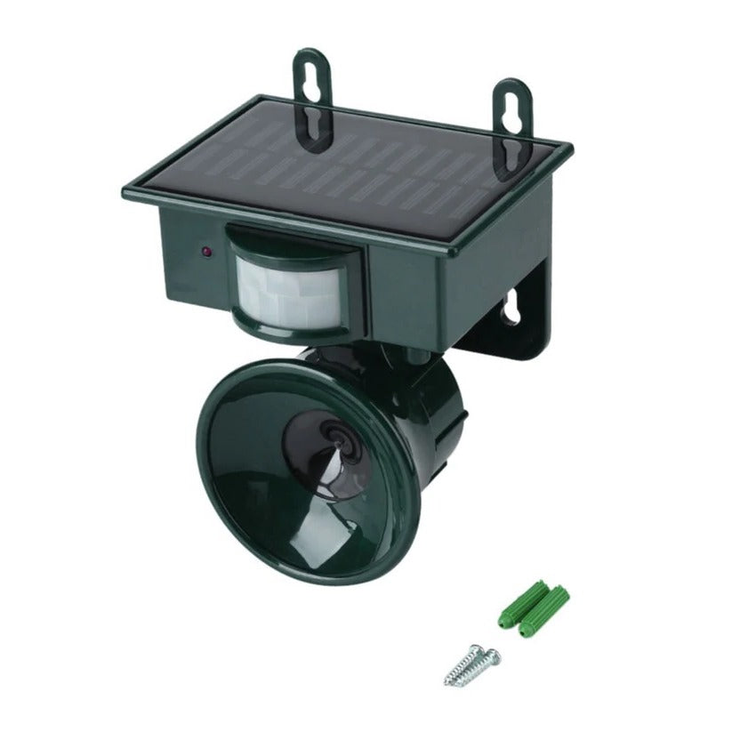 Solar-Vogelabwehr mit Bewegungsmelder, Raubtierlauten und Ultraschall für Garten, Balkon und Dach – PIR-Sensor, ca. 9 m Reichweite, ABS, wetterfest