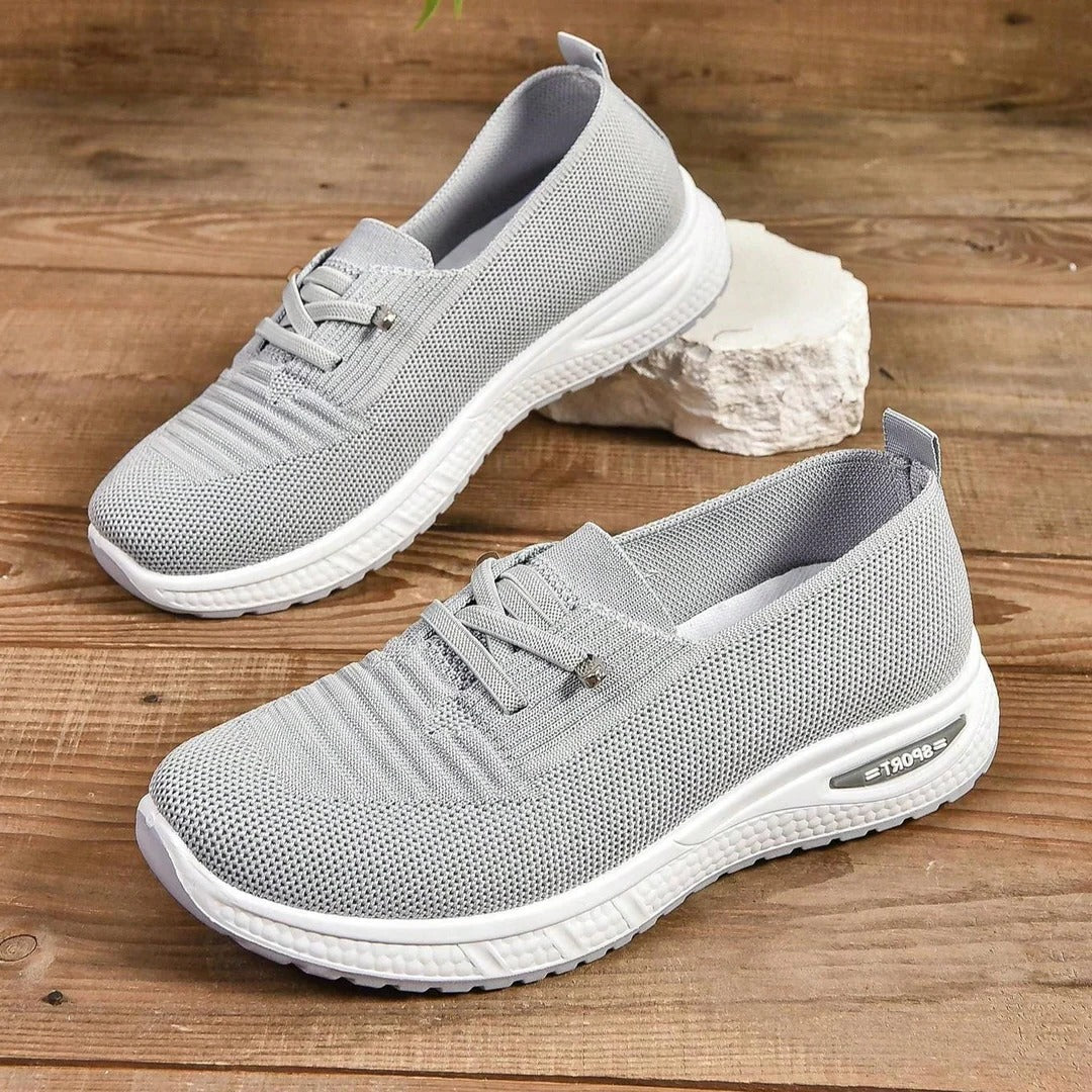 Damen-Slip-on-Sneaker mit weiter Zehenbox und elastischen Schnürsenkeln für den Alltag – gepolsterte, dämpfende Sohle, Grau, US-Größen 6 bis 11