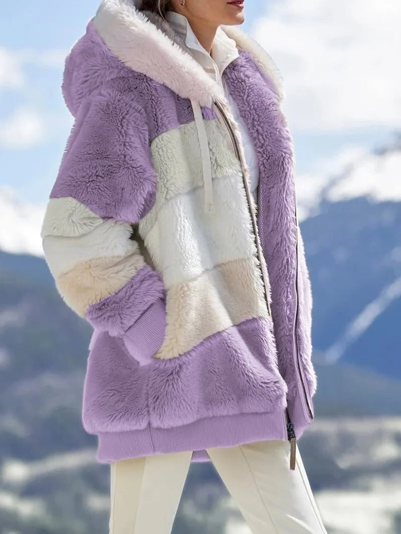 Oversize-Kunstfellmantel für Damen mit Kapuze und Reißverschluss für Winterabende – doppelt gefüttert, Seitentaschen, S bis 5XL, 6 Farben