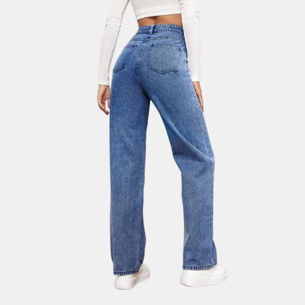 Damen-Jeans mit hoher Taille aus Stretch-Denim für Alltag, Büro und Freizeit – lange Beinlänge, US 2 bis 10, Dunkelblau, Hellblau, Schwarz