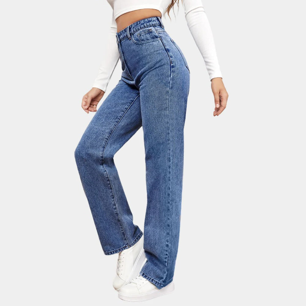 Damen-Jeans mit hoher Taille aus Stretch-Denim für Alltag, Büro und Freizeit – lange Beinlänge, US 2 bis 10, Dunkelblau, Hellblau, Schwarz