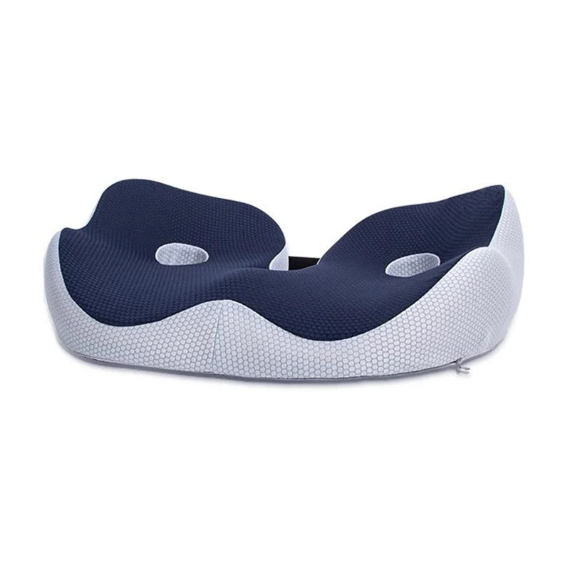 Ergonomisches Sitzkissen aus Memory-Schaum für Bürostuhl, Autositz und Rollstuhl – rutschfeste Unterseite, Haltegurte, Blau, Grau oder Dunkelgrau