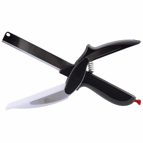 2-in-1-Schneidhilfe mit Edelstahlklingen als Ersatz für Messer und Schneidebrett für Gemüse, Obst, Käse und Fleisch – Silikongriffe, spülmaschinenfest